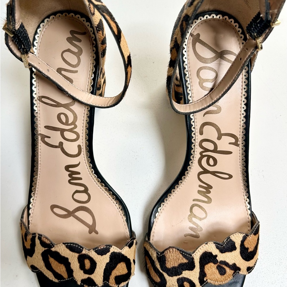 Sam Edelman Odilia leopard print fur ankle strap block heel Sandals Size 9.5 - Picture 10 of 10